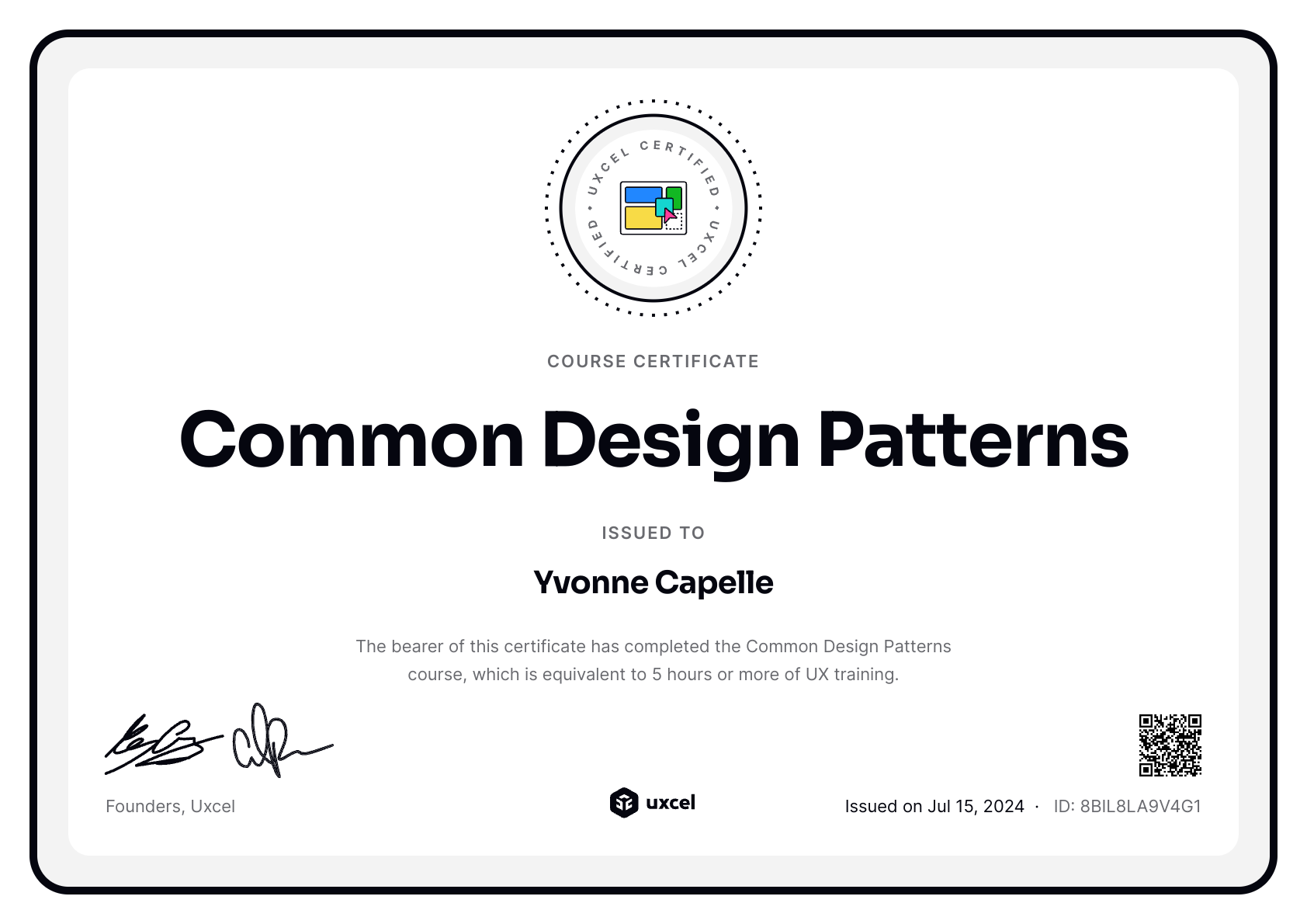 Yvonne Capelle's certificate